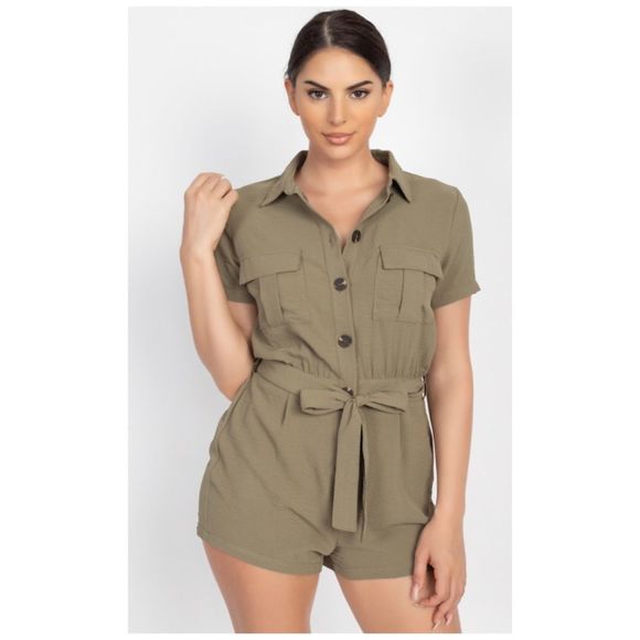 🆕Button down olive romper - Picture 5 of 8